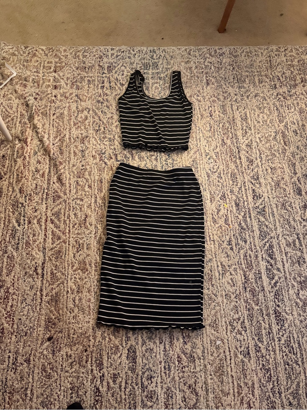 Black and White Striped Midi Skirt - Women